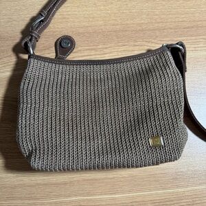 The Sak Brown Woven Crochet With Teal Interior Shoulder Bag Purse Small Bag Y2K